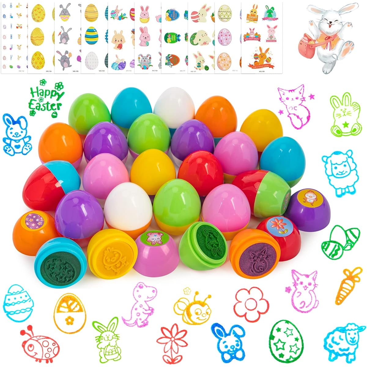 Easter Stamps for Kids - Assorted 34 Pieces Easter Egg Stamps, Self Inking Stamps, Tattoo Stickers, Easter Basket Stuffers, Easter Egg Hunt Supplies, Stamper Gifts, Easter Party Favors