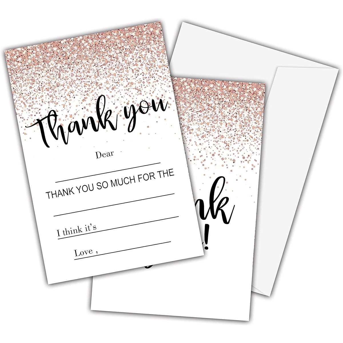 Pink Glitter Birthday Party Thank You Cards for Kids, Thank You Notes for Girls and Boys, Party Decorations for Kids and Teens Supplies with Envelopes, 22 Count (A03)