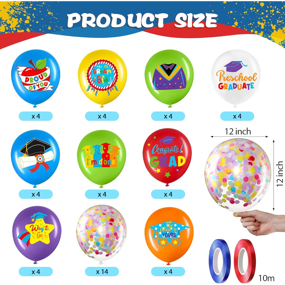 50 Pieces 12 Inch Kindergarten Graduation Party Balloons Decoration Kindergarten Congratulations Graduation Party Latex Balloons Preschool Celebration Graduation Class Ceremony School Party Supplies (Lovely)