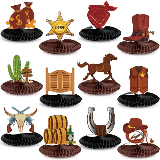 12 Pieces Cowboy Decorations Honeycomb Western Party Decorations Cowboy Birthday Decorations Western Centerpieces for Table Western Table Decor Honeycomb Centerpieces Baby Shower Kids Gifts