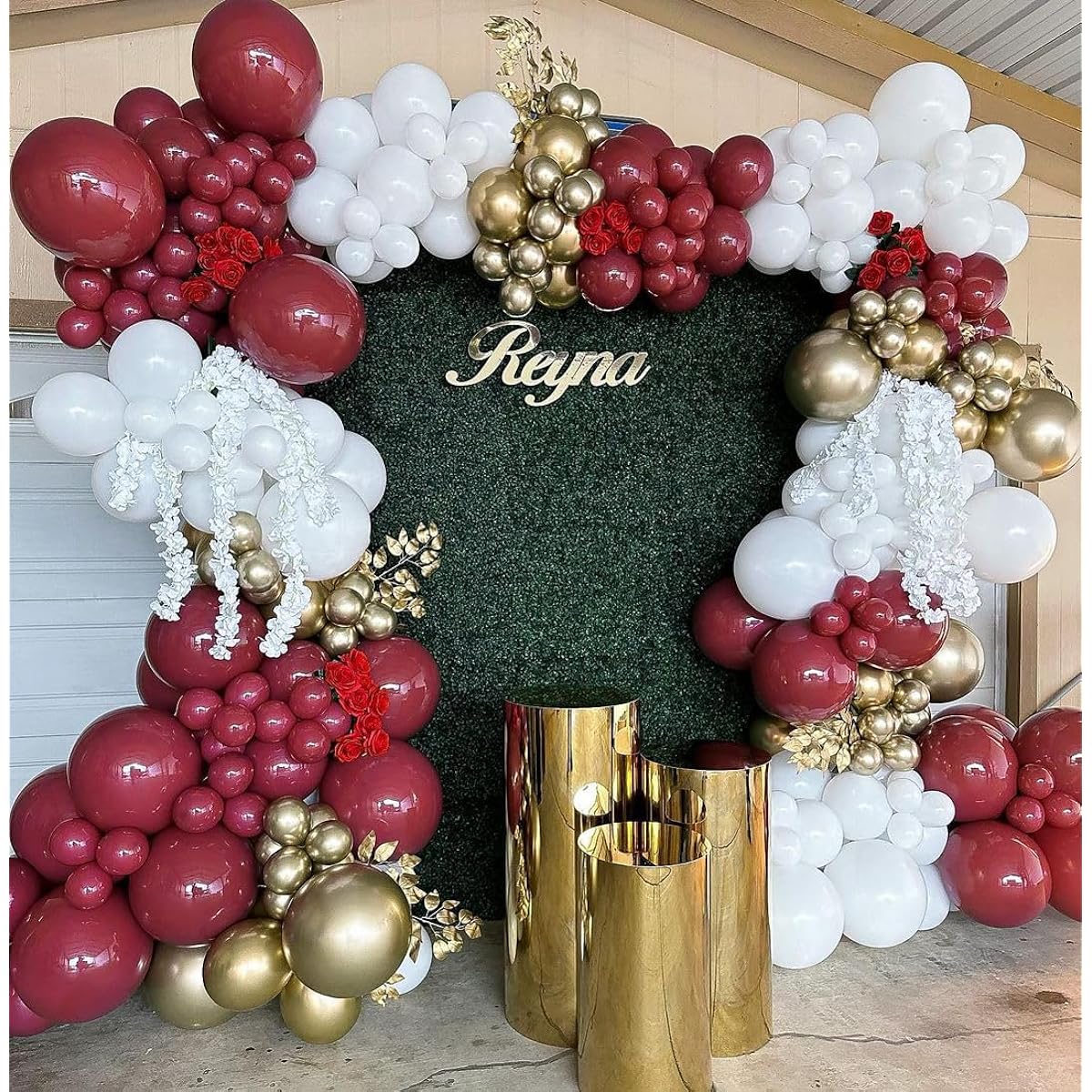 Burgundy Balloon Arch Garland Kit 137 Pieces Burgundy Maroon White Metallic Gold Balloons for Bachelorette Engagement Anniversary Wedding Valentine's Day Graduation Birthday Party Bridal Shower Decoration