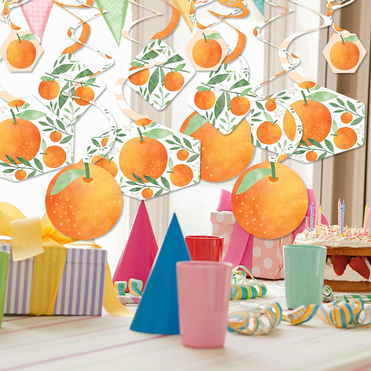 Big Dot of Happiness Little Clementine - Orange Citrus Baby Shower or Birthday Party Hanging Decorations - Party Decoration Swirls - Set of 40