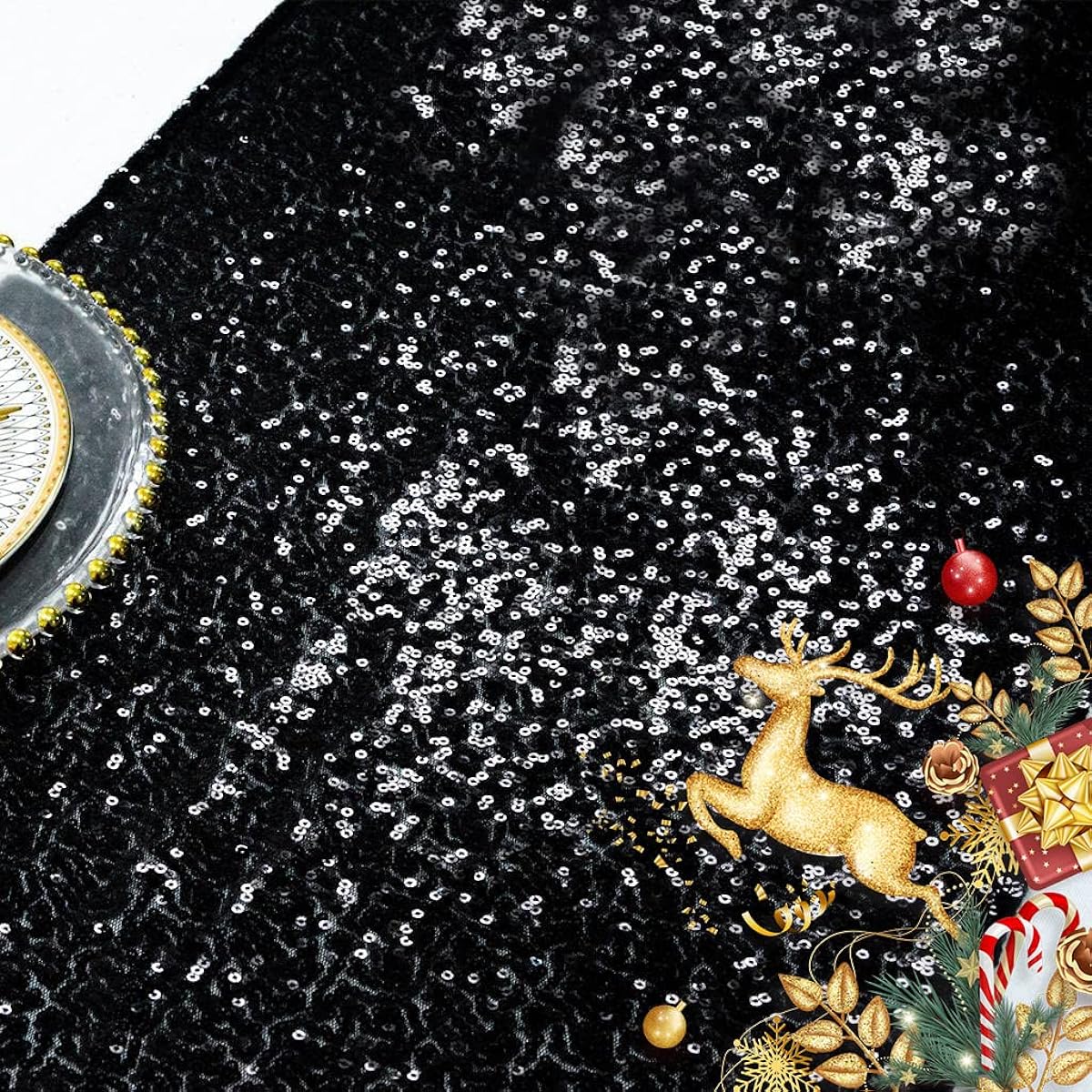 Table Runner 14x72 Inch Sequin Table Runner Dining Room Table Runner Burlap Modern Table Runner Glitz Sequin Table Runner for Party Wedding Christmas Dining Room Decoration (14x72 Inch Black)