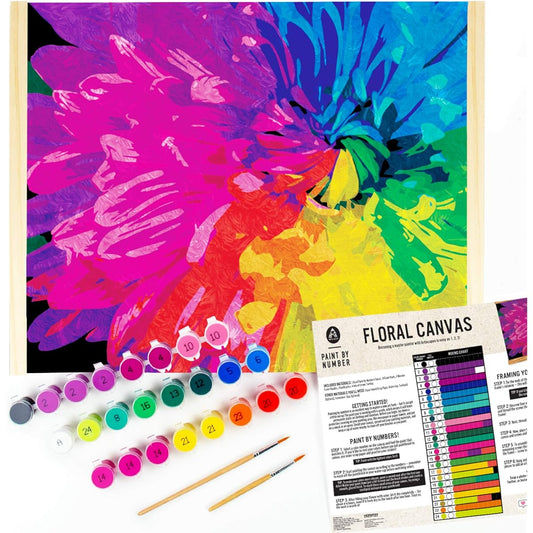 Horizon Group USA Paint by Numbers Kit DIY Paint Kit Floral Design on Cloth Canvas 16" x 20" Wooden Frame & Paint Brush Included Acrylic Paint Paint by Numbers for Adults No Experience Required