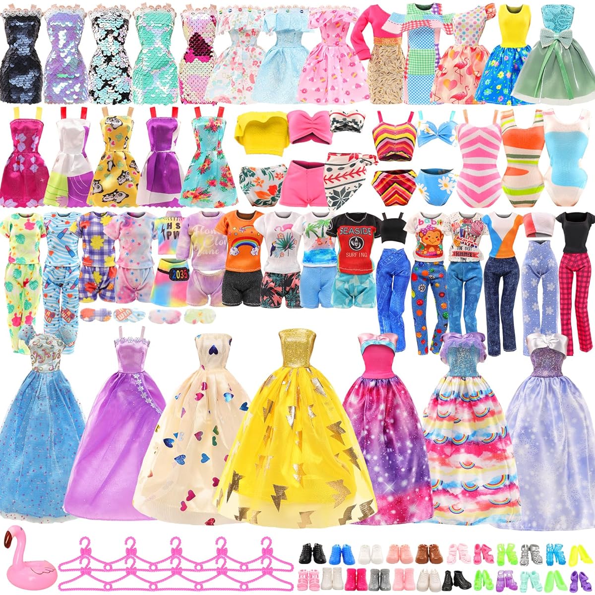 BARWA Doll Clothes and Accessories 10 Pieces Fashion Dresses, 3 Pieces Wedding Gown Dresses, 3 Sets Bikini Swimwear for 11.5 Inch Dolls (A: 10 Dresses + 3 Wedding Gowns + 3 Swimwear)