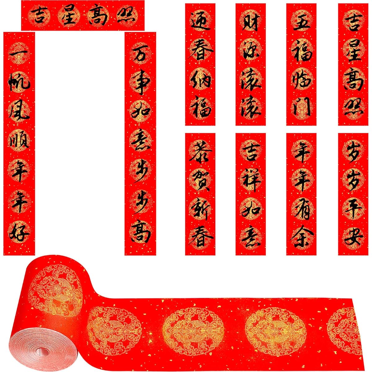 6.7" x 328.1ft New Year Scroll Red Xuan Paper Fish Thick Chinese Couplets Chunlian Paper Calligraphy Duliang Red Rice Paper Party Spring Festival Decorations Han Shen Shuang