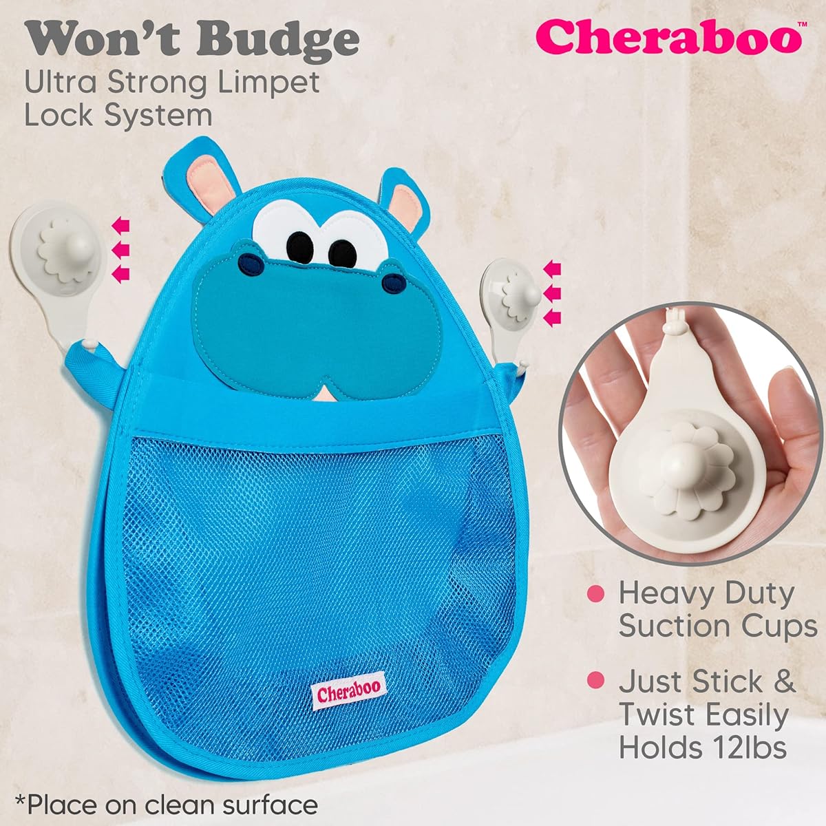Hurley Hippo Bath Toy Organizer (Blue) by CHERABOO