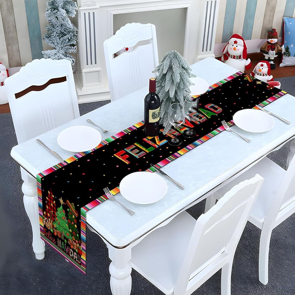 Nepnuser Feliz Navidad Table Runner Mexican Christmas Winter Holiday Party Decoration Home Kitchen Dining Room Decor (Pattern-B, 13" x 108")