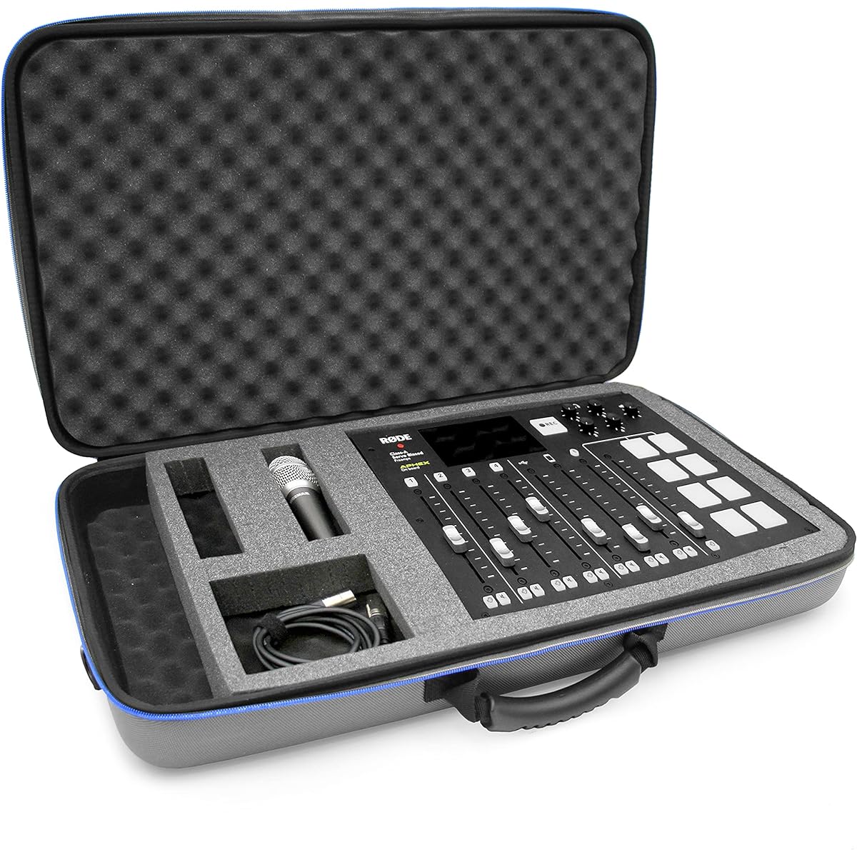 CASEMATIX Studio Mixer Case for Rode RODECaster Pro Podcast Production Studio/Podcasting Microphone/Accessories, Carry Strap and Handle Included, Case Only, Gray, Modern.