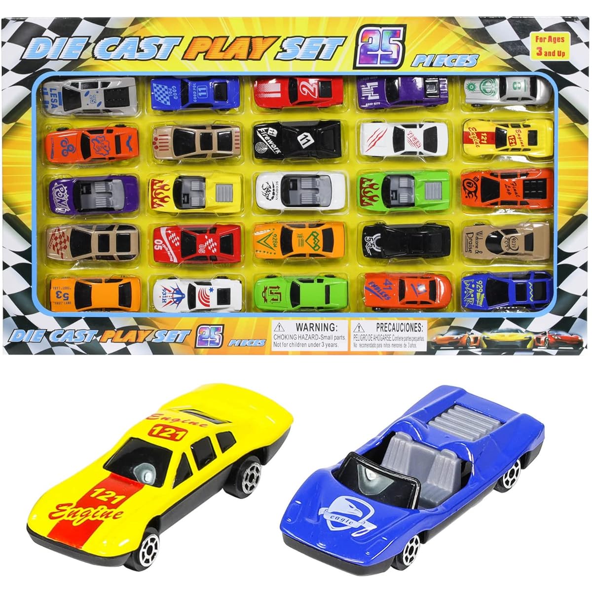(25 Piece) - KidPlay Kids Die Cast Toy Race Car Set Assorted Colours Boys Toy Vehicles - 25pc