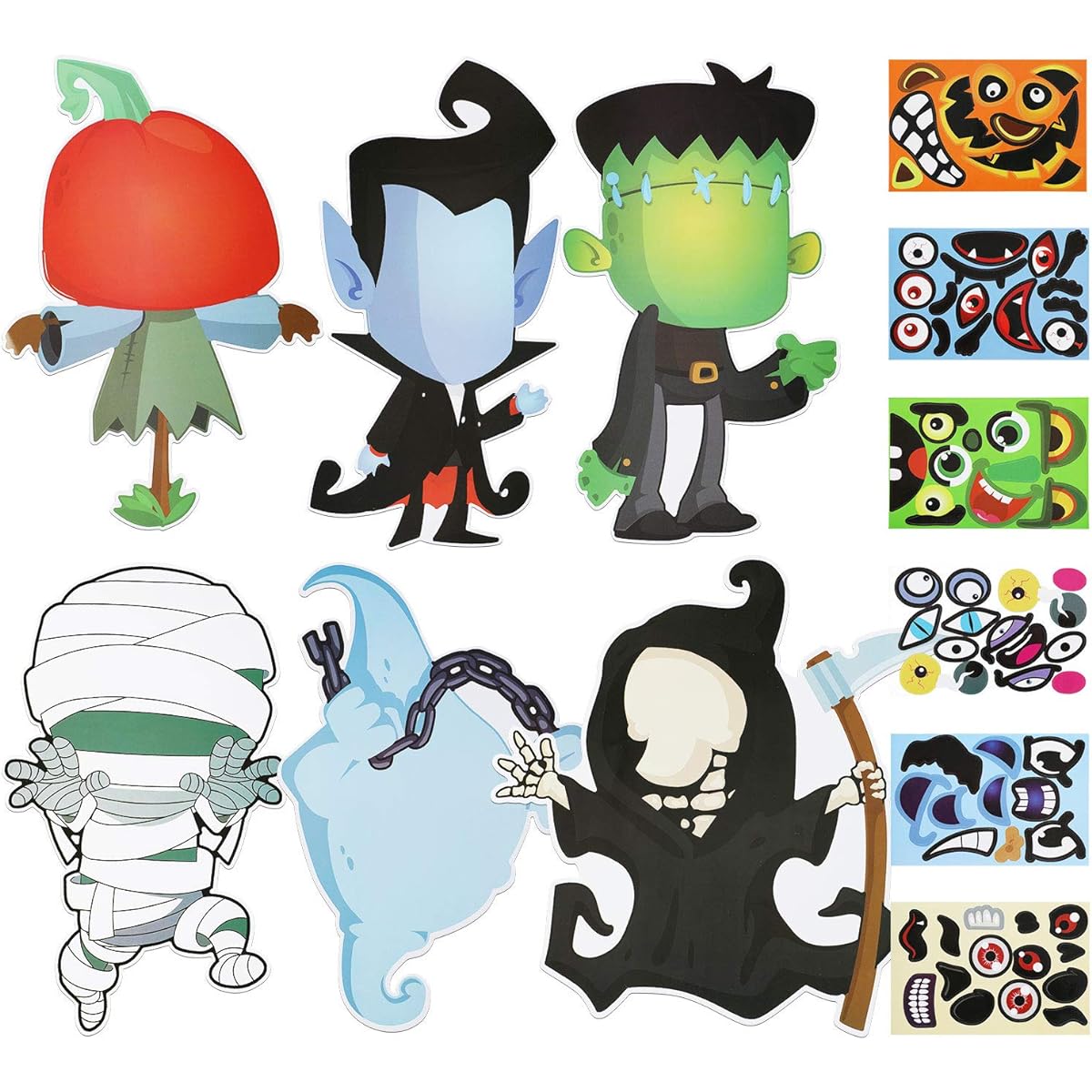 24 Pieces Jack O'Lantern Mummy Witch Monster Hunt Vampire Craft Stickers Halloween Party Favors