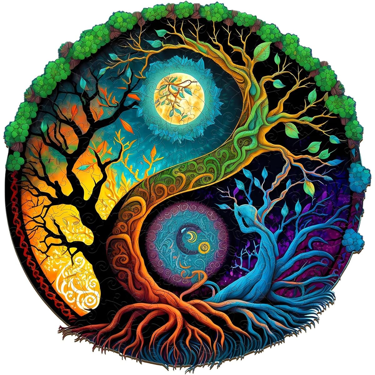 WOODBESTS Yin Yang Tree of Life Puzzle for Adults Wooden Puzzle Large 300 Pieces 13.8" x 13.8" Beautiful Wooden Box Wooden Jigsaw Puzzle Shape Birthday Gift for Adults and Kids Family Game