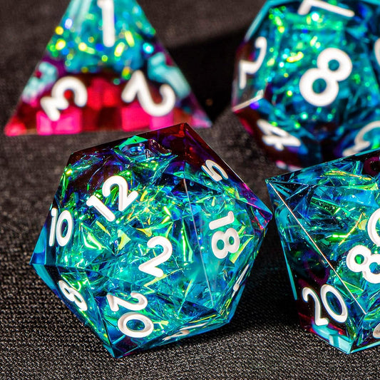 OUKELANWO Polyhedral Role Playing Dungeons and Dragons Dice 7 Pieces Blue Sharp Edge Resin D&D RPG DND Dice Set with D&D Box