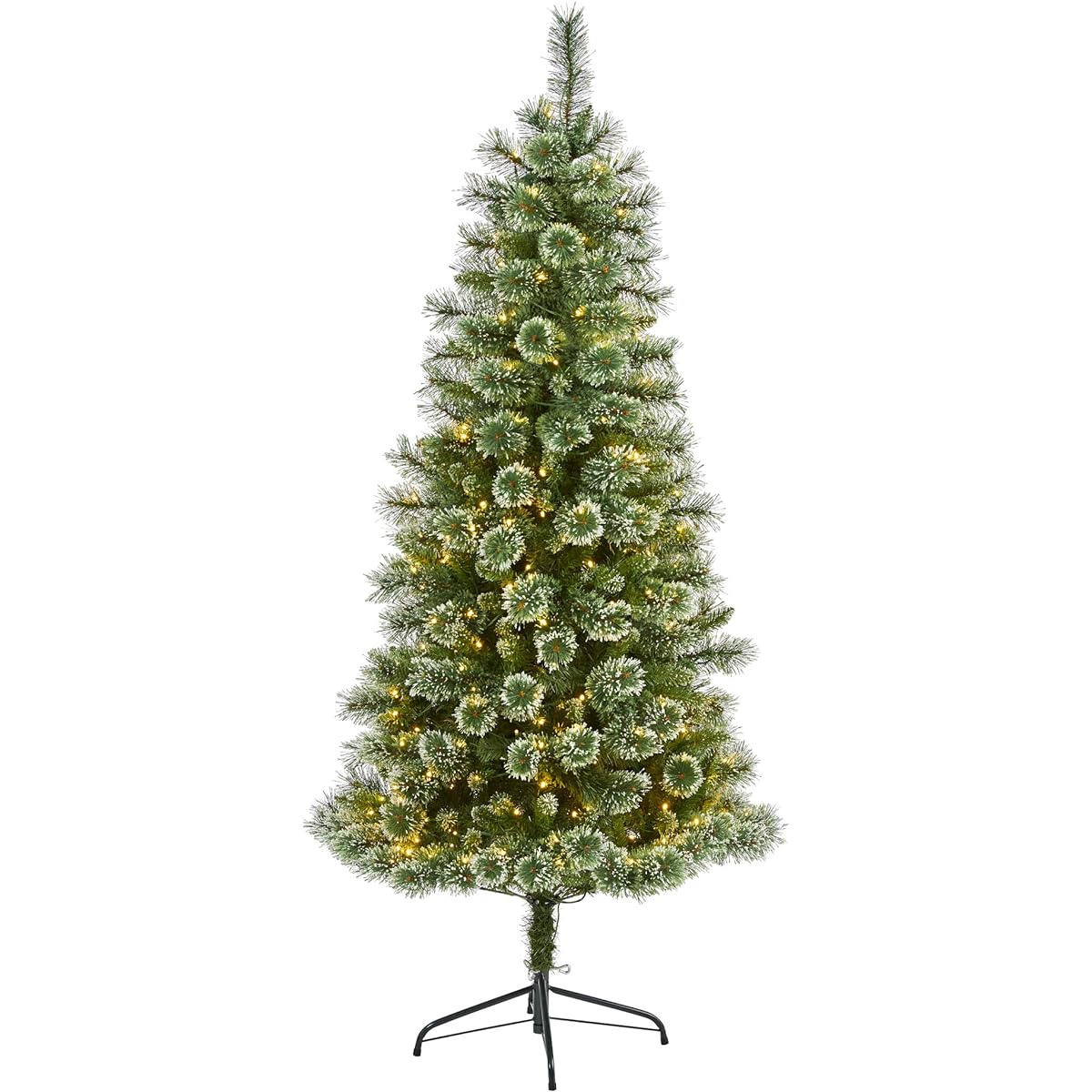 Nearly Natural 6' Wisconsin Slim Snow Tip Pine Artificial Christmas Tree with 300 Clear LED Lights, Green