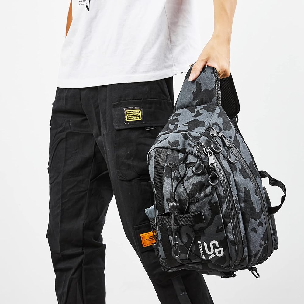 [Seiran Lure] Fishing Bag, Body Bag, Shoulder Bag SR-BG1 Fishing Bag, Fishing Tackle Bag, Outdoor Pack Rod Holder Included, Waterproof Back Side, Waterproof Zipper