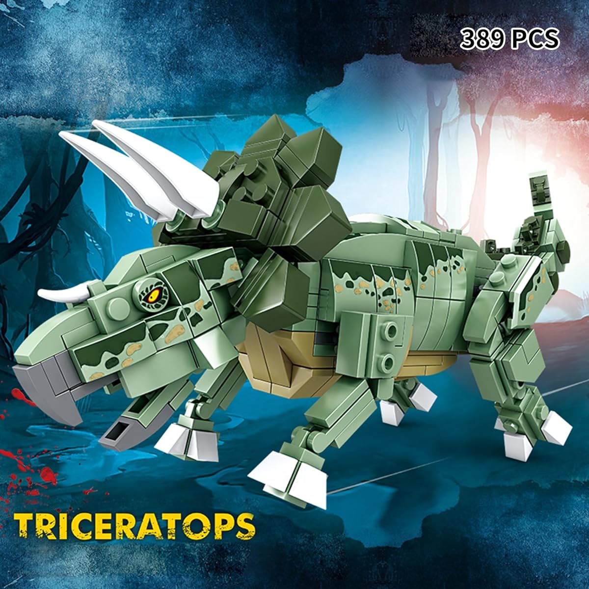 Oichy Dinosaur Building Blocks Set, 389 Pieces Triceratops Building Set Dinosaur Model Kit Toy Gift for Kids and Adults