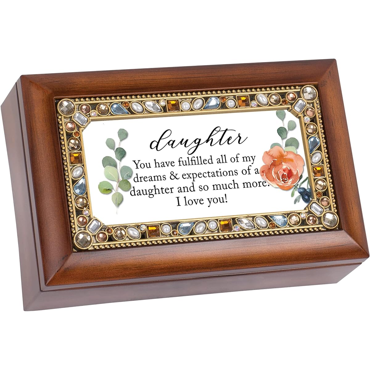 Cottage Garden Daughter Fulfilled My Dreams Jeweled Woodgrain Mini Music Box Tune Wonderful World