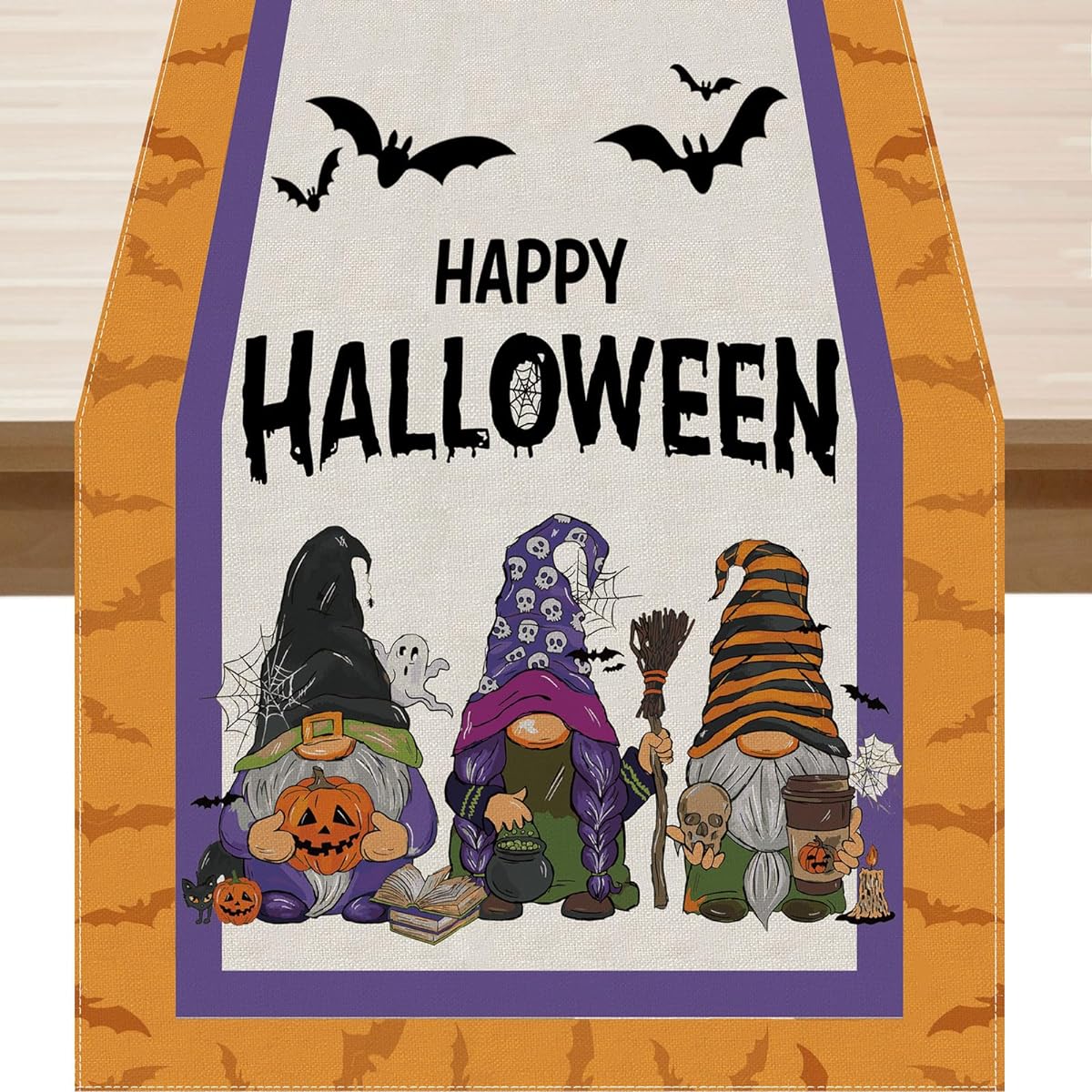 BOTB LIHM Halloween Gnome Table Runner Table Decoration 13x90 Inch Length Burlap Home Kitchen Dining Dinner Indoor Outdoor Party Farmhouse Decor