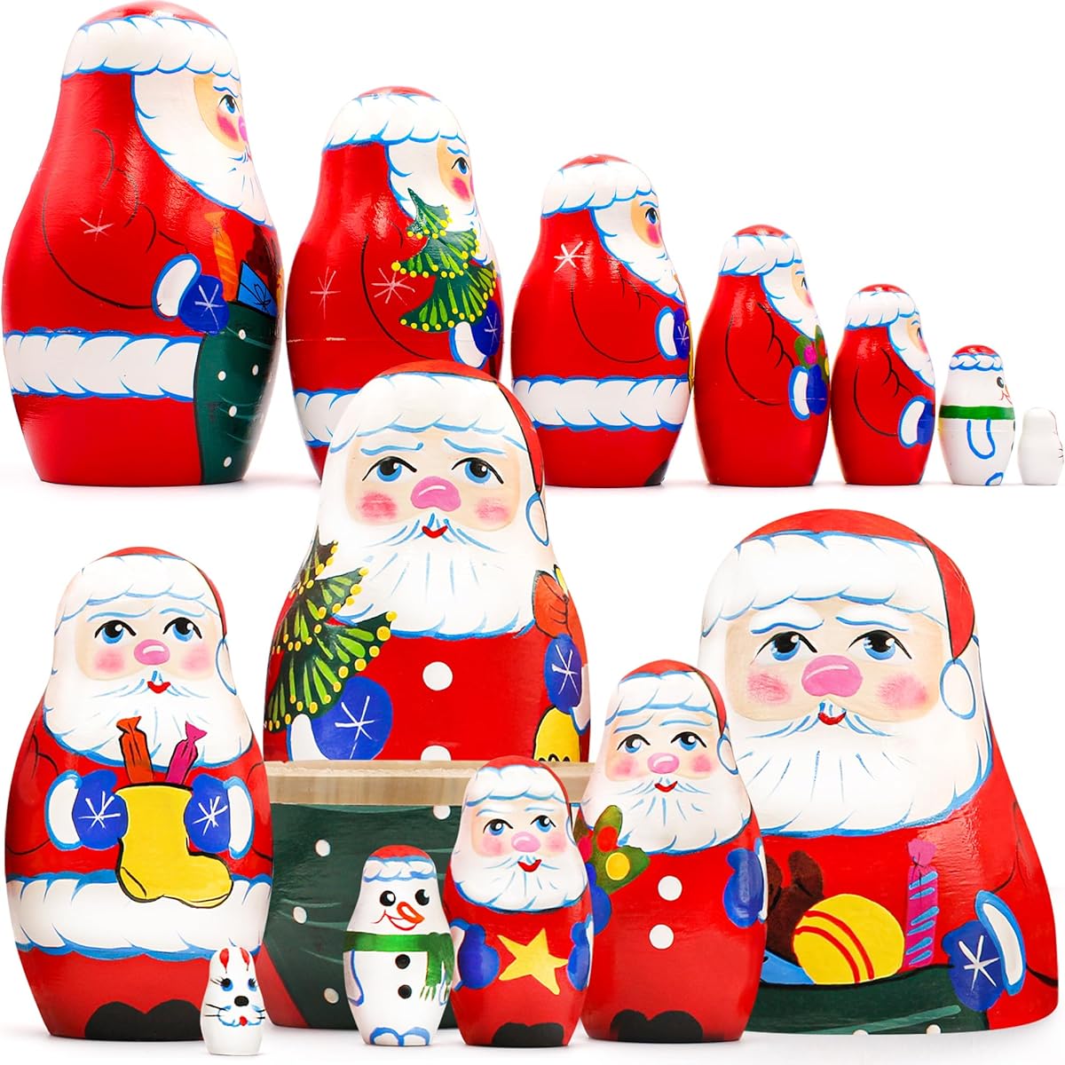 AEVVV Santa Nesting Dolls Set of 7 - Santa Claus Figurines and Matryoshka Dolls - Snowman Nesting Dolls - Russian Christmas Nesting Dolls - Santa Toys