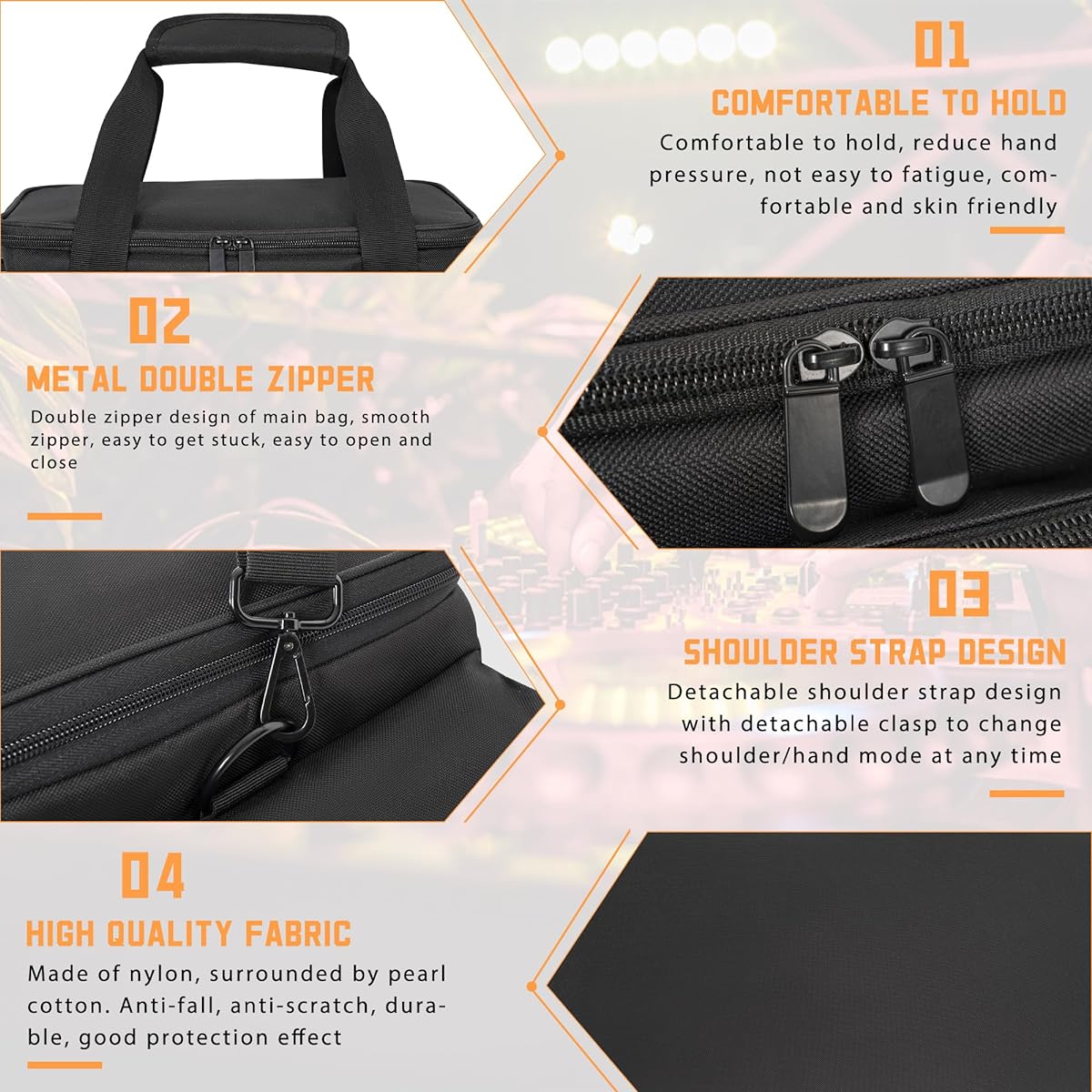 AKOZLIN Cable File Bag with Removable Dividers DJ Gig Bag Cord Organizer Case for Laptop/DJ Gear/Sound Instrument/Music Equipment Accessories Black Orange