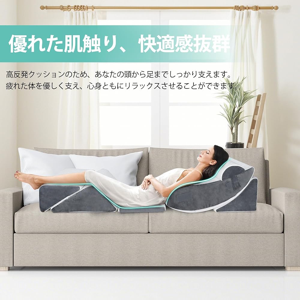 KOOPRO Bed Back Cushion, Lumbar Pillow, Triangular Foot Pillow, Set of 6, Lumbar Support, Fits the Body, Reflux Esophagitis, High Repulsion, Memory Foam Cotton, Slanted Pillow, Adjustable Position, Lower Back Pain Relief, For TV, Reading, Elderly People,
