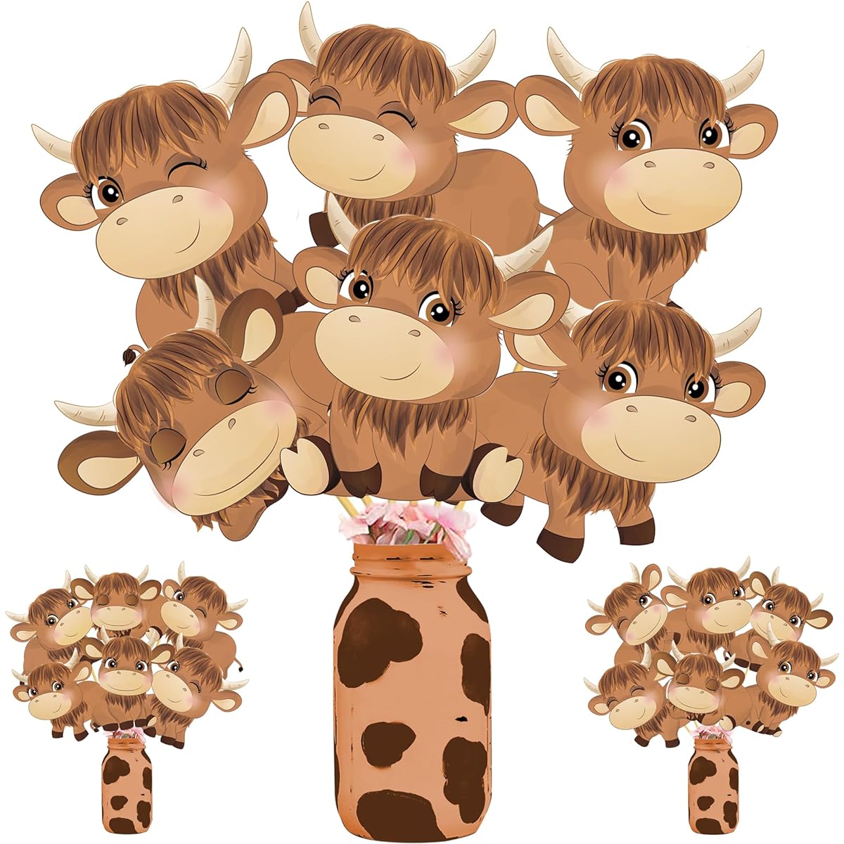 Highland Cow Centerpiece Sticks 22 Pieces Highland Cow Party Decorations Farm Animal Cow Party Decorations Brown Cow Table Topper Kids Western Cowboy Theme Birthday Party Baby Shower Table Decorations