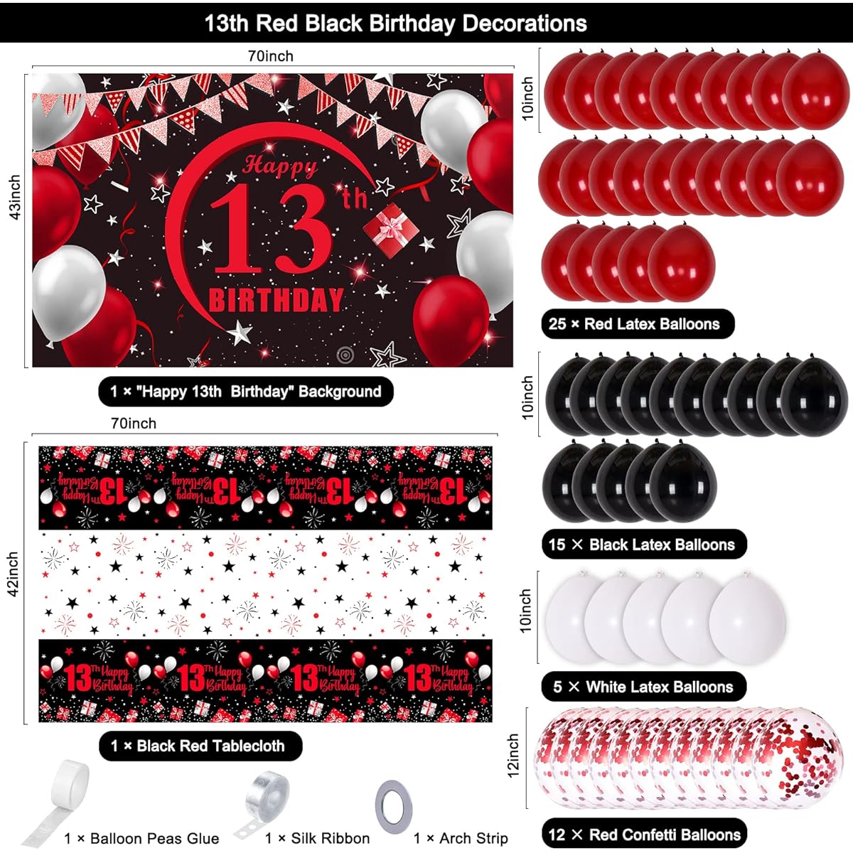 13th Birthday Party Decorations Red and Black Girl