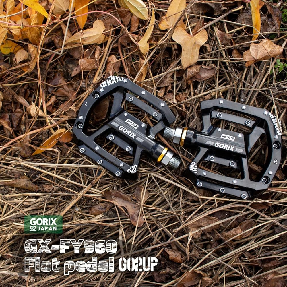 GORIX Bicycle Pedal, Flat Pedal, Aluminum, Non-slip Pin (GX-FY960), Wide, Sturdy, Durable, Black, Stylish, Cool, CNC Processed Cycle Pedal, Road Bike, Cross Bike, MTB and Other Bicycles