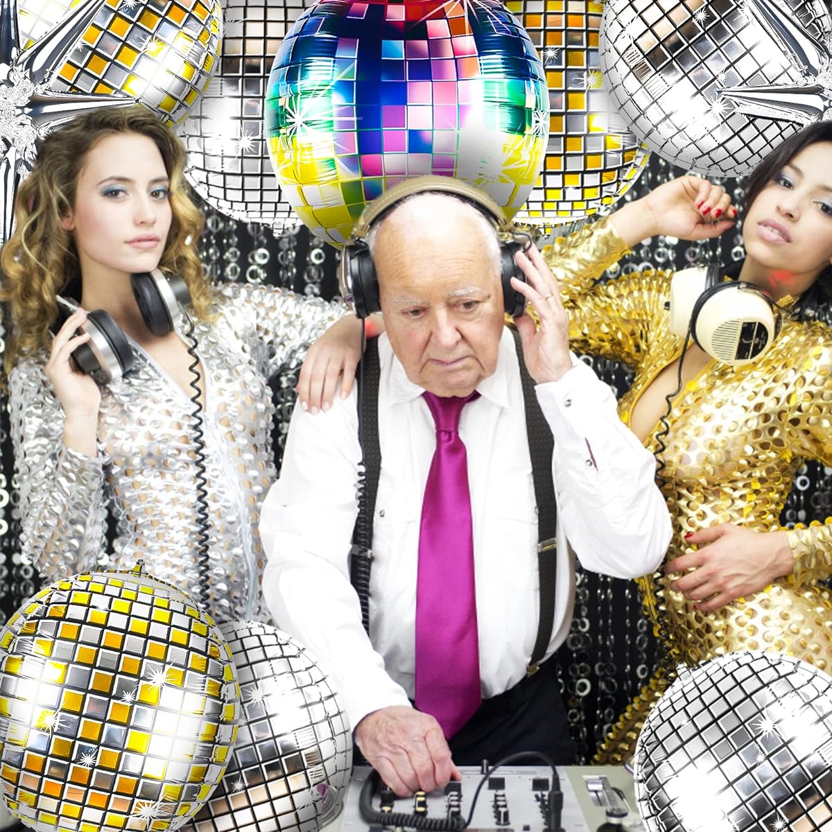 Disco Balloons 22inch 4D Aluminum Film Balloons Disco Party Decorations Giant Silver Exploding Stars Laser Silver Gold Balls for 70s 80s 90s Theme Dance Birthday Party Wedding Supplies 15 Pack