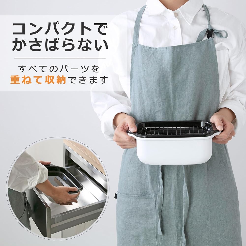 Fuji Enamel Tempura Pot, Enamel, Square, Wide, Thermometer Included, IH Compatible, Deep-Fried Food, Bat with Drainboard, White TP-22K.W