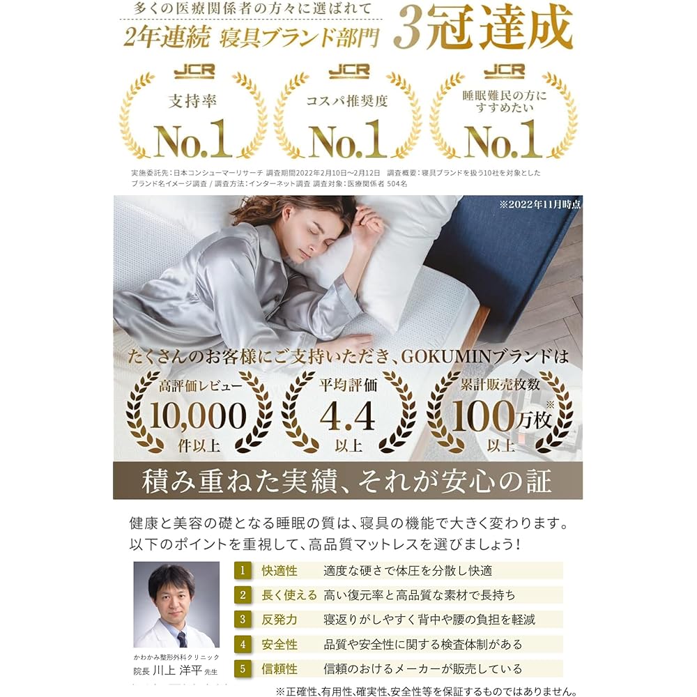 GOKUMIN Mattress, Memory Foam Bed Mat, Futon, Thickness 5cm [Anti-bacterial and deodorized mattress that can be easily used even by those who don't like high resilience] (Premium White, Single)