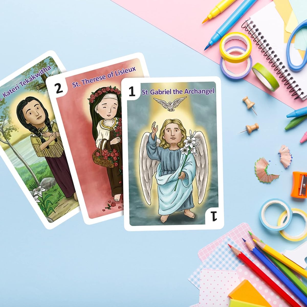 Catholic Saints Miniature Go Fish Matching Card Set, Sunday School Church Classroom Educational Tools and Supplies, Fun Devotion Gift for Catholics, 3 Card Pack, 54 Count