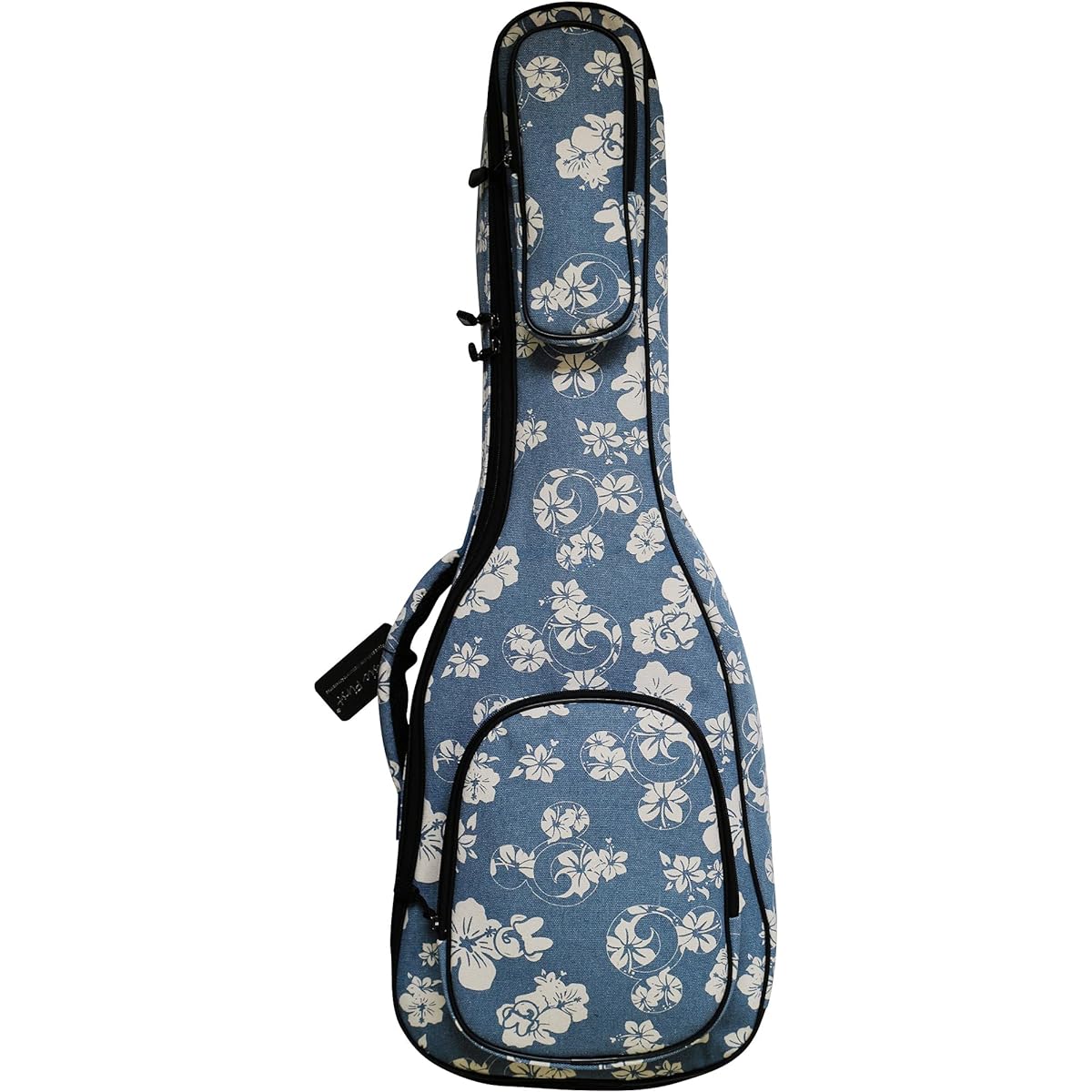 MUSIC FIRST Original Design 0.6" (15mm) Thick Padded Hawaii Style "Blue and White Plumeria" Canvas Baritone Ukulele Case Ukulele Bag (30~31")