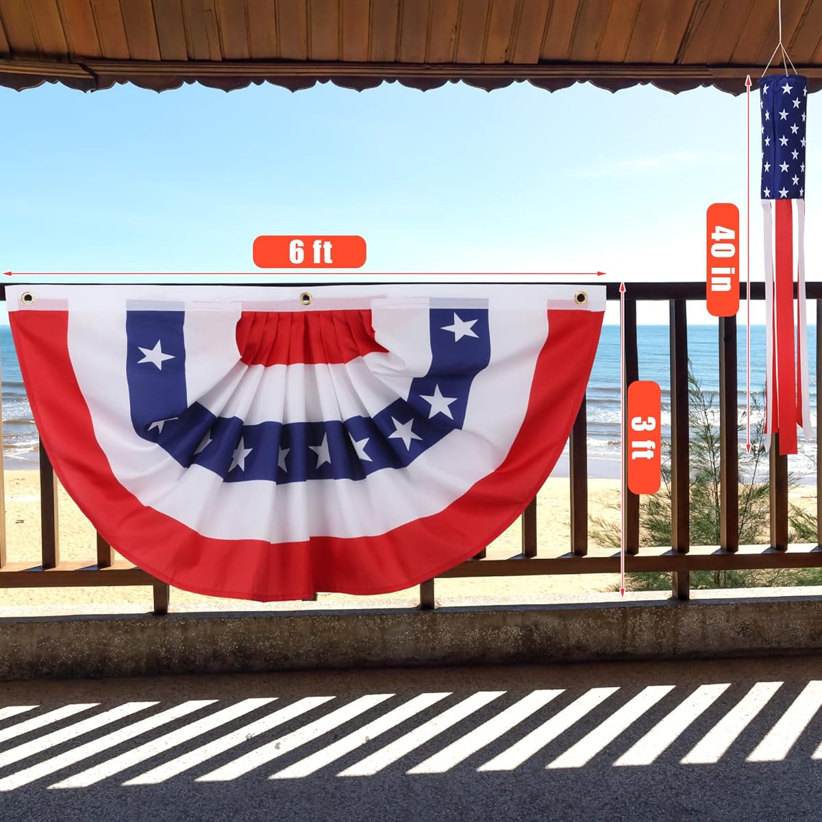 2pcs USA Pleated Fan Flags Fan Flag Banner US Flag Windproof Patriotic Bunting 4th of July Memorial Day American Porch Flag USA Banner Decoration Outdoor (6x3ft)