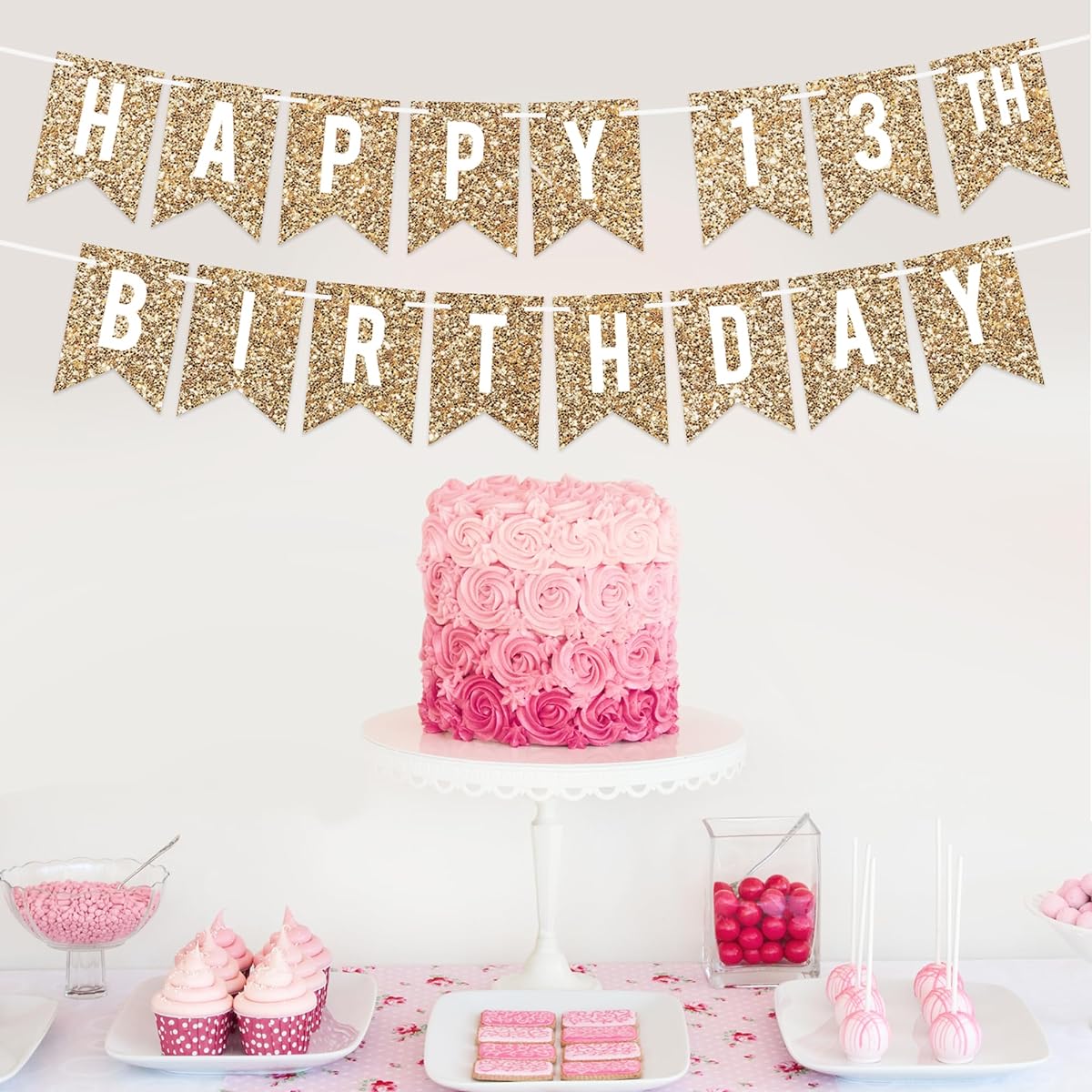 13th Birthday Banner - No DIY Required - Gold Glitter 13th Birthday Party Banner for Boys and Girls - Garland Strung on 6 Feet Strands - Gold Birthday Party Decorations & Decorations No DIY Mention Did you?