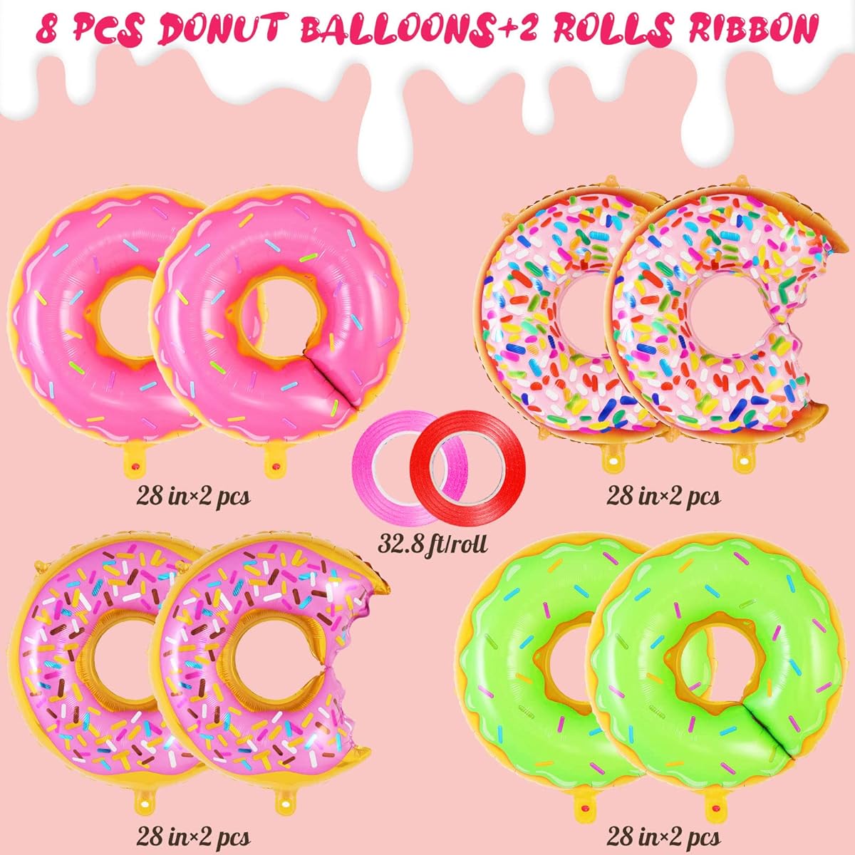 Donut Balloons Party Decorations 8 Pieces Large Donut Foil Mylar Balloons Donut Theme Birthday Party Donut Glow Up Party Baby Shower