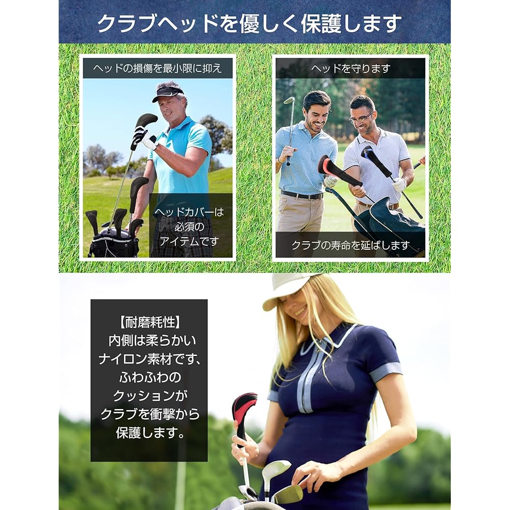 [DIOSARK] Golf Club Head Cover Club Cover Set Driver Cover Long Neck Accessories Utility Cover Golf Equipment Set with Number Tag
