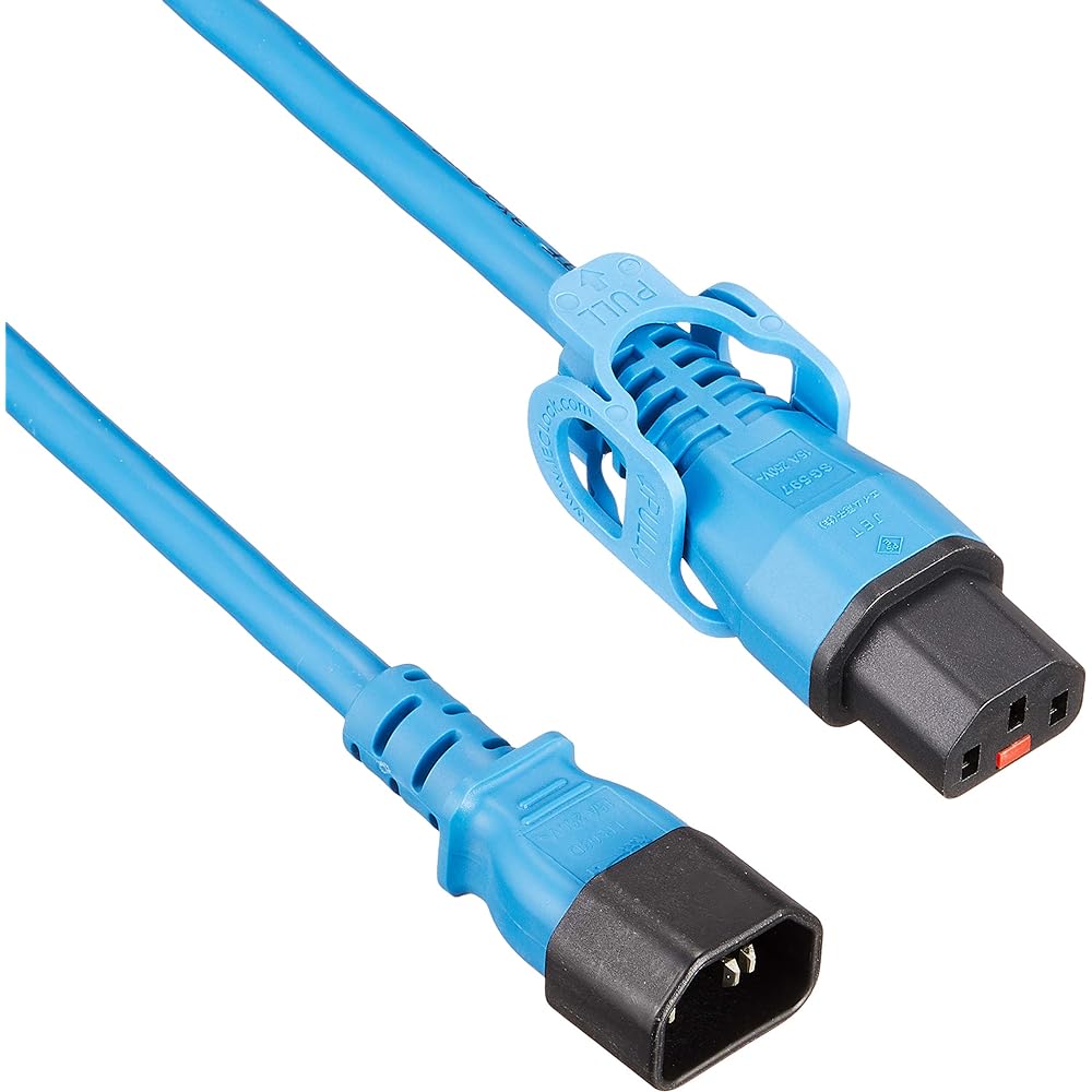 Anti-dislodge Lock Power Cable IEC-C14/IEC-C13 Lock Plus 1.2m Blue Electrical Rating: 15A/250V PSE Compatible