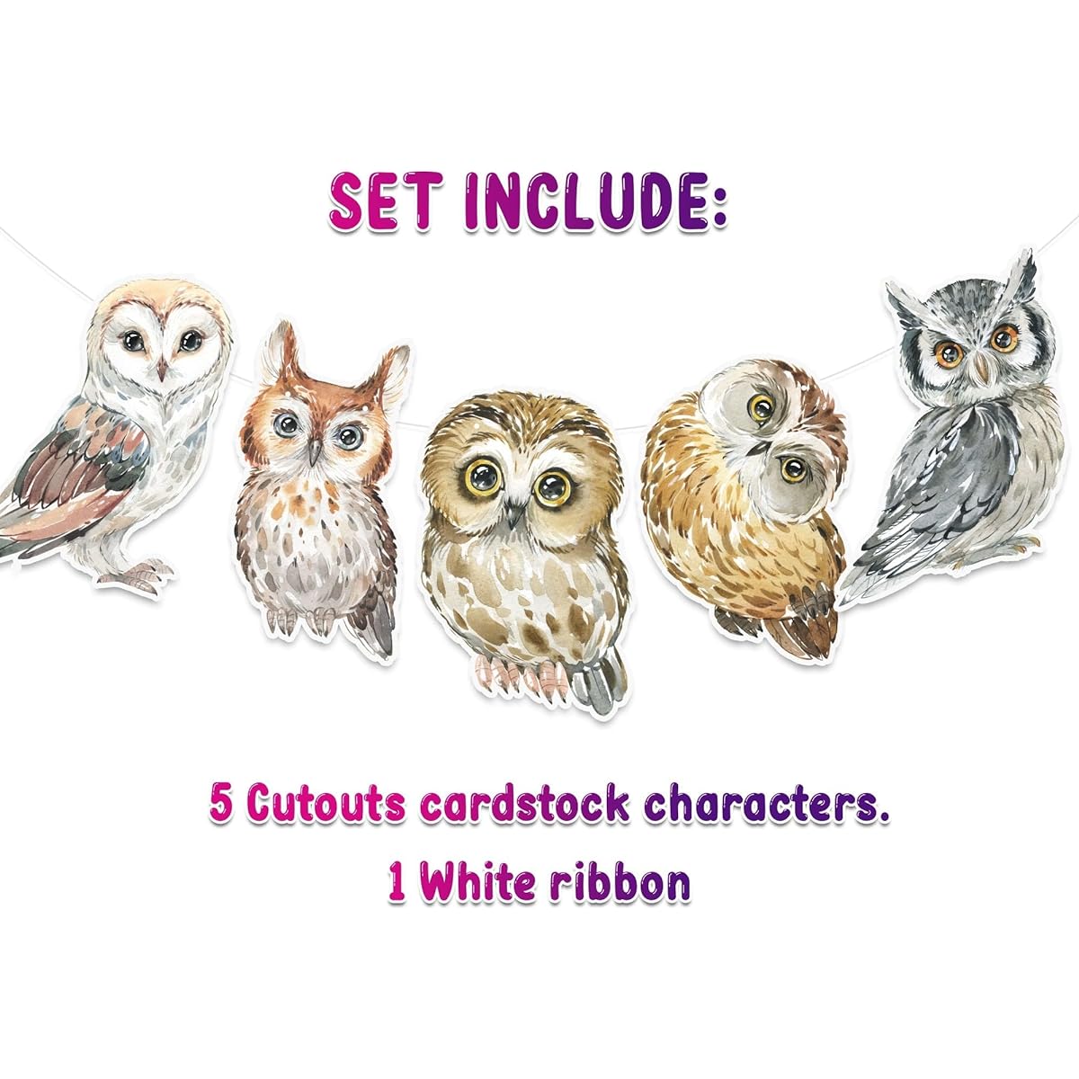 Owl Woodland Animal Birthday Banner Woodland Animal Party Supplies Baby Shower | Owl Birthday Decoration Watercolor Painting Animal