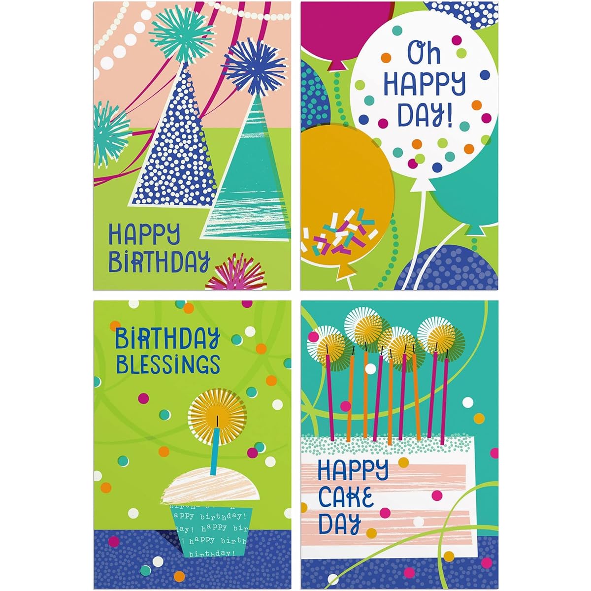 Birthday - Oh Happy Day - Assorted 4th Birthday Art Designs with Bible - 12 Birthday Boxed Cards and Envelopes