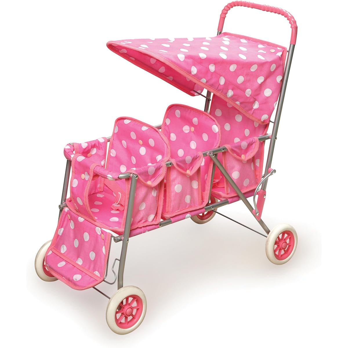 Badger Basket Triple Doll Stroller in Pink Polka Dots