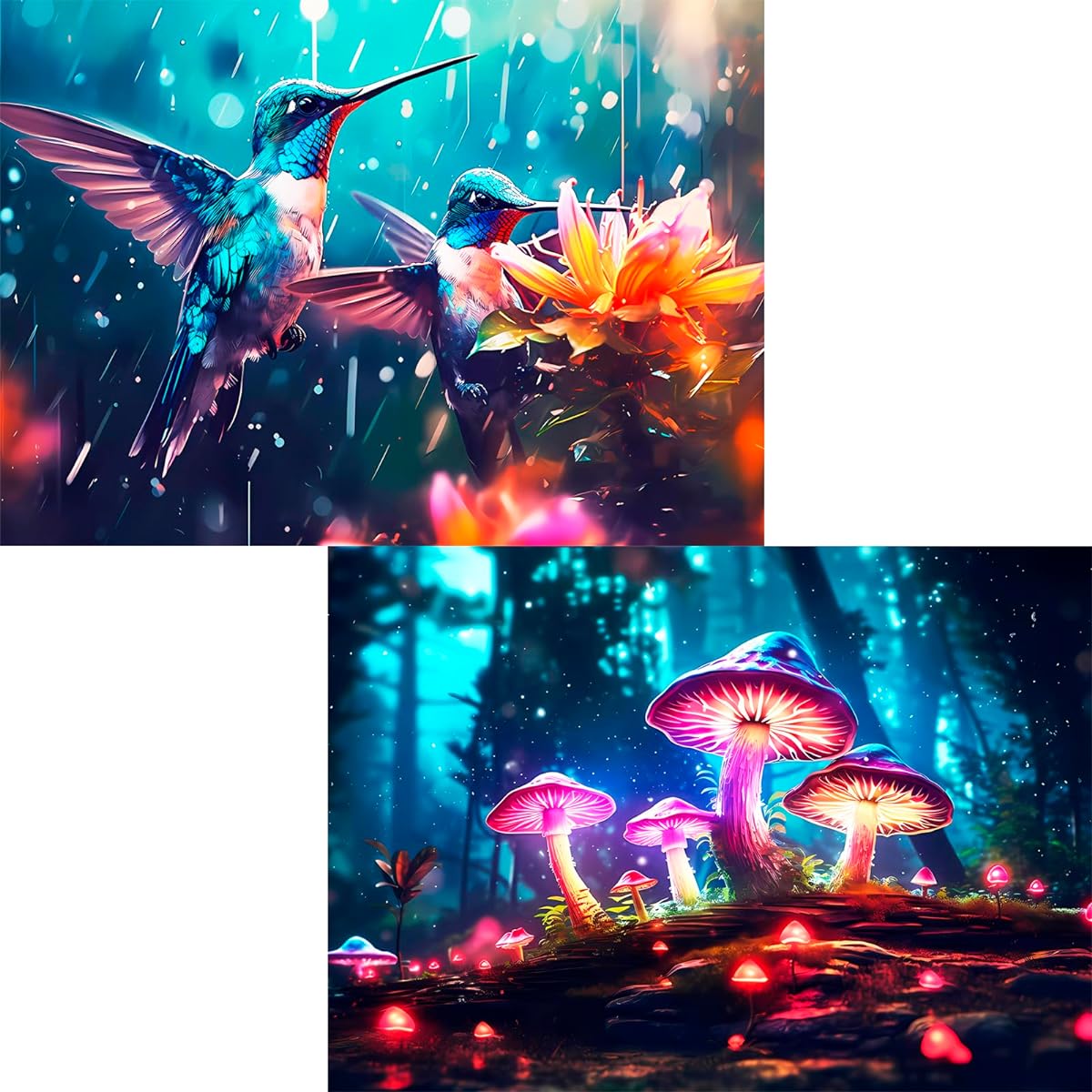 Edsjegn 2 Pack 1000 Piece Puzzle Adult Jigsaw Puzzle 1000 Piece 2000 Piece Puzzle Adult Hummingbird Mushroom Jigsaw Puzzle White Elephant Gift