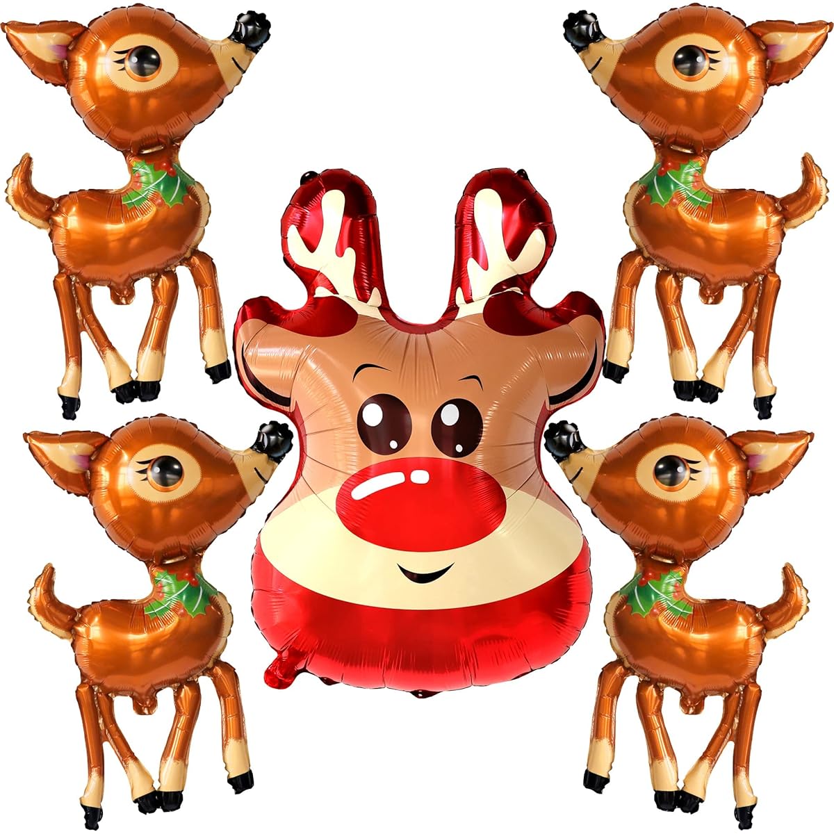 KatchOn Merry Christmas Balloon Decorations - Large Pack of 5 Reindeer Balloons | Deer Mylar Balloons Christmas Party Decorations | Wildlife Party Decorations | Fawn Balloons for Christmas Decorations