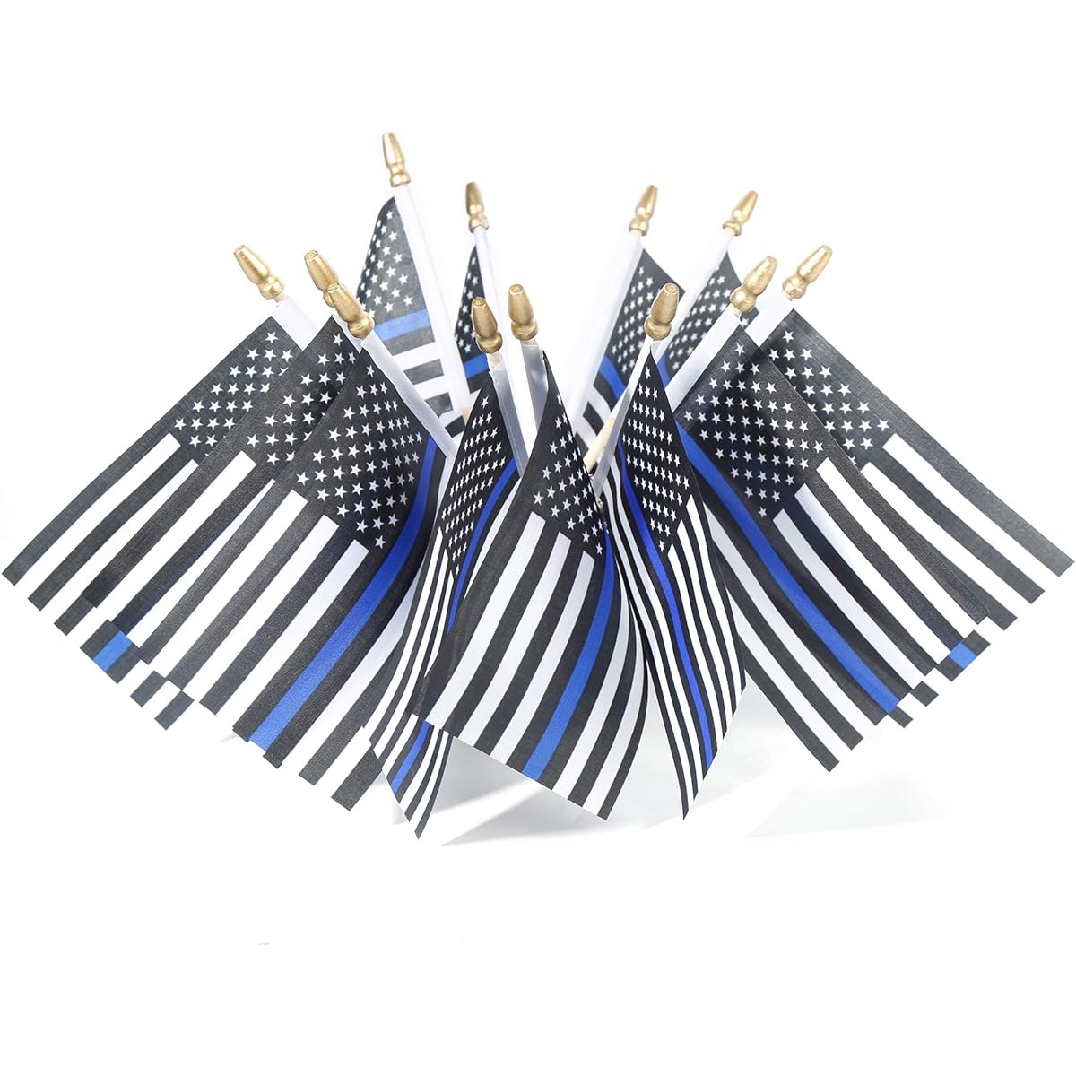 Thin Blue Line Police Small American Flags on Wooden Sticks Honoring Police Officers Police Officer Flags (12 Pack)