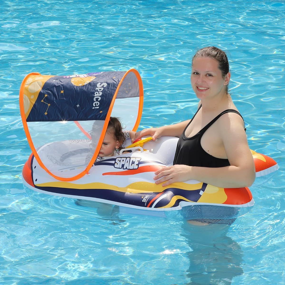 Swimbobo Mommy and Me Pool Baby Float with Removable Canopy, Toddler Seat Float for Swimming Pool, 1 Child