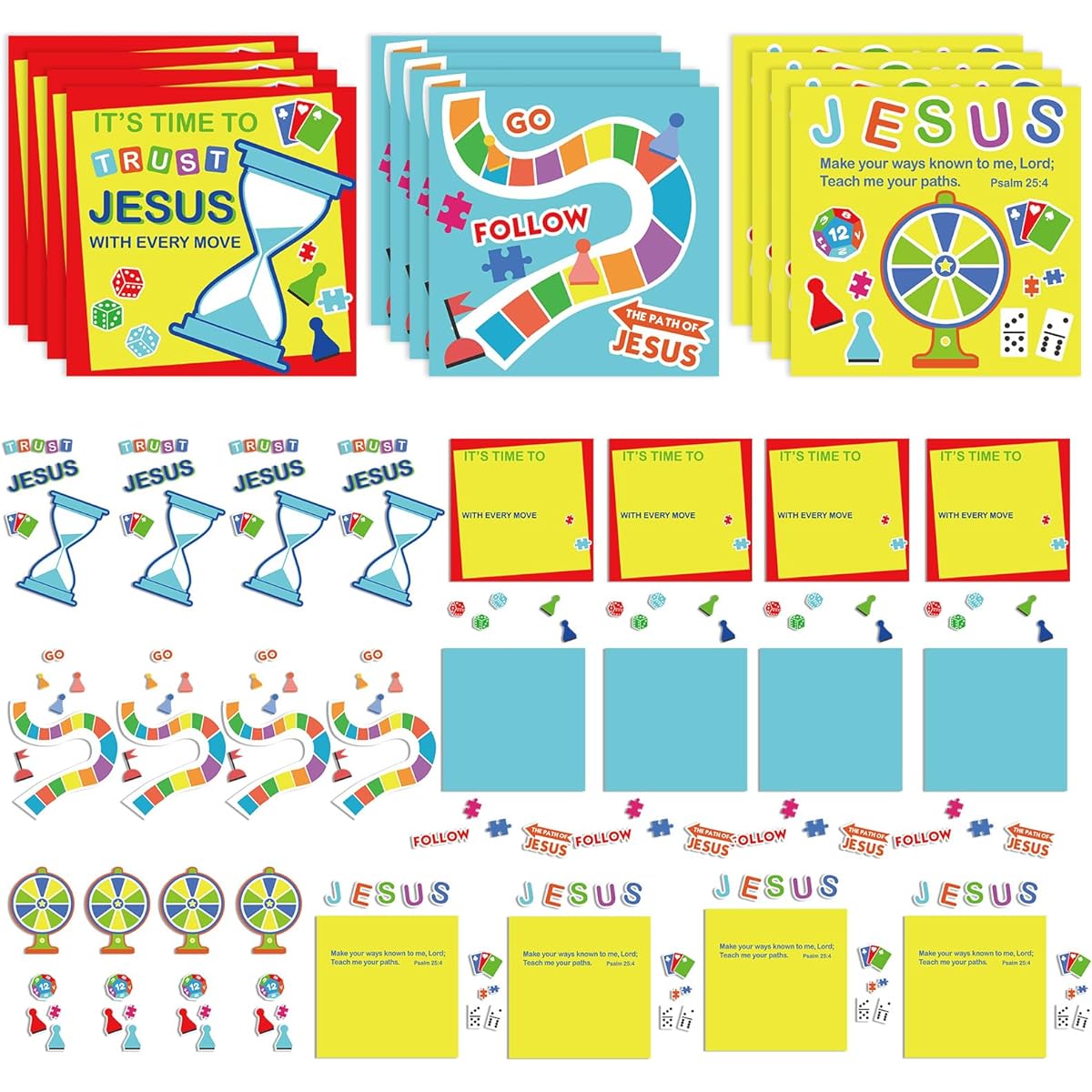 Liliful Board Game Sign Craft Kit 24pcs Bulk Religious Crafts for Kids Sunday School Crafts DIY Christian Crafts Bible Crafts for Kids Sunday School Classroom Activity Supplies 3 Styles