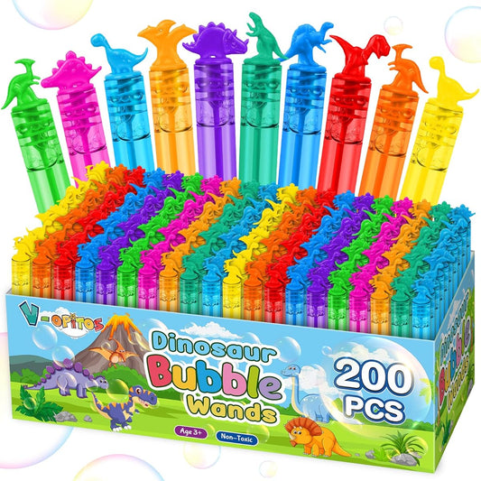 200pcs Mini Dinosaur Bubble Wands for Kids Bulk Party Favors for Birthday Christmas New Year Valentine's Day Carnival School Class Prizes for Boys & Girls Ideal Goodie Bag Stuffers