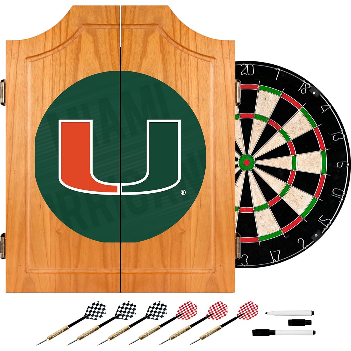 Trademark Gameroom University of Miami Wood Dart Cabinet Set - Wordmark