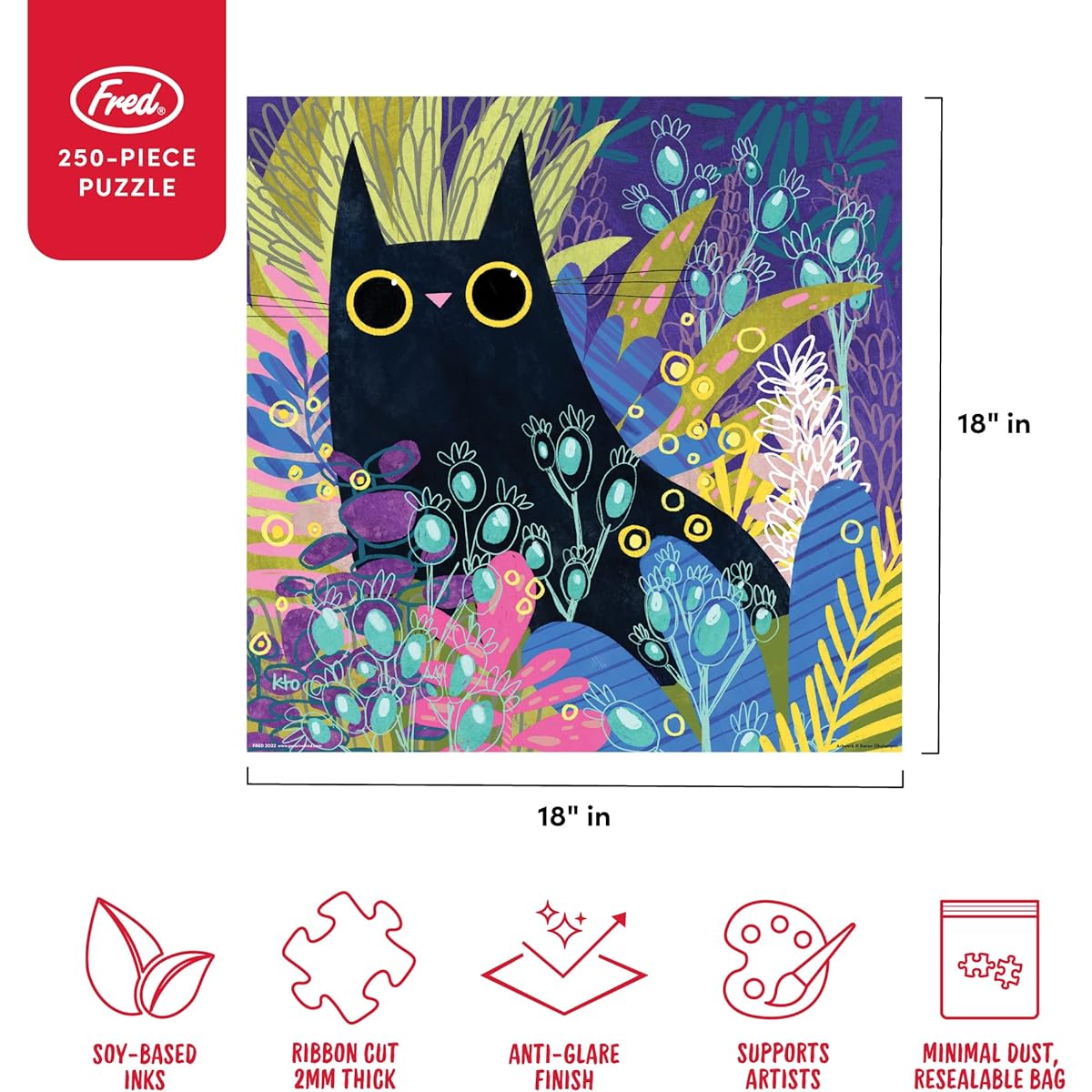 The Real Fred, The Black Cat No. 2 by Karen Obhanich, 250 Piece Puzzle, 18 x 18 Inch