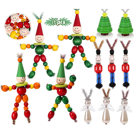 Tieshankao 16PCS Christmas Crafts for Kids - DIY Beaded Ornaments Kit Including Nutcracker, Angel, Elf, Tree - Christmas Holiday Toys Gifts Stocking Stuffers Ornaments Party Decorations Supplies (Assembly Required)
